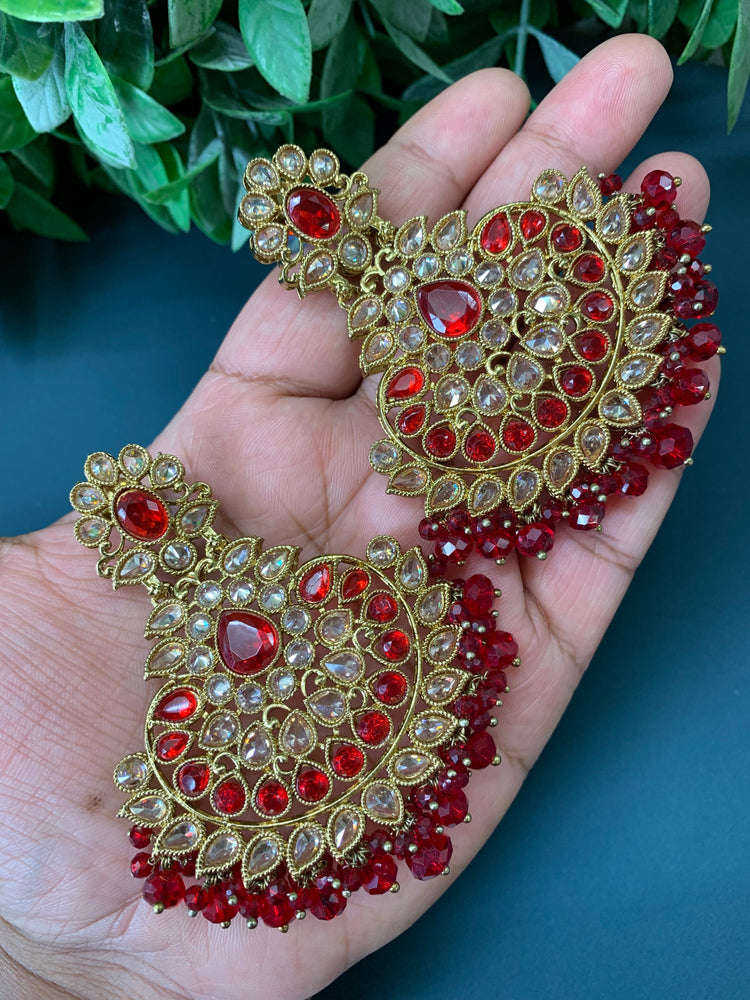 Lili polki Chandbali earring in blood red