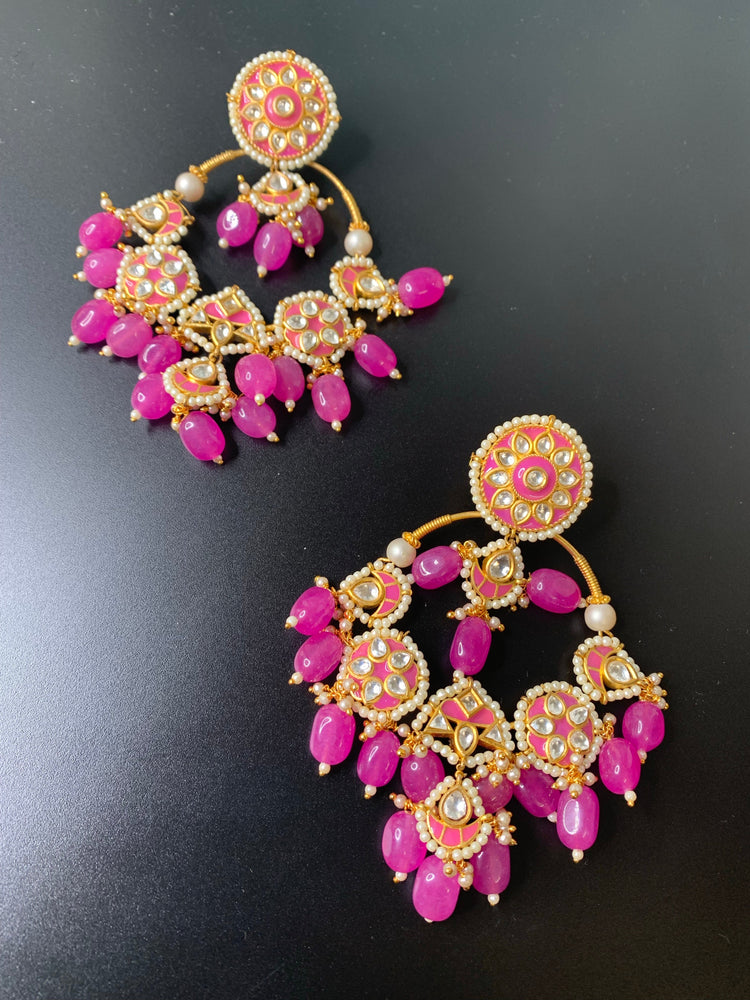 Sharaya Kundan statement earring pink