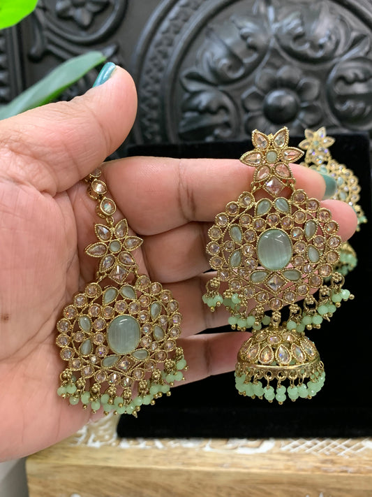 Sujane reverse polki jhumki earring tikka light mint