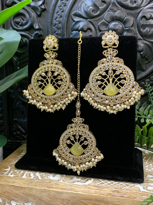 Kim reverse polki earring tikka light yellow