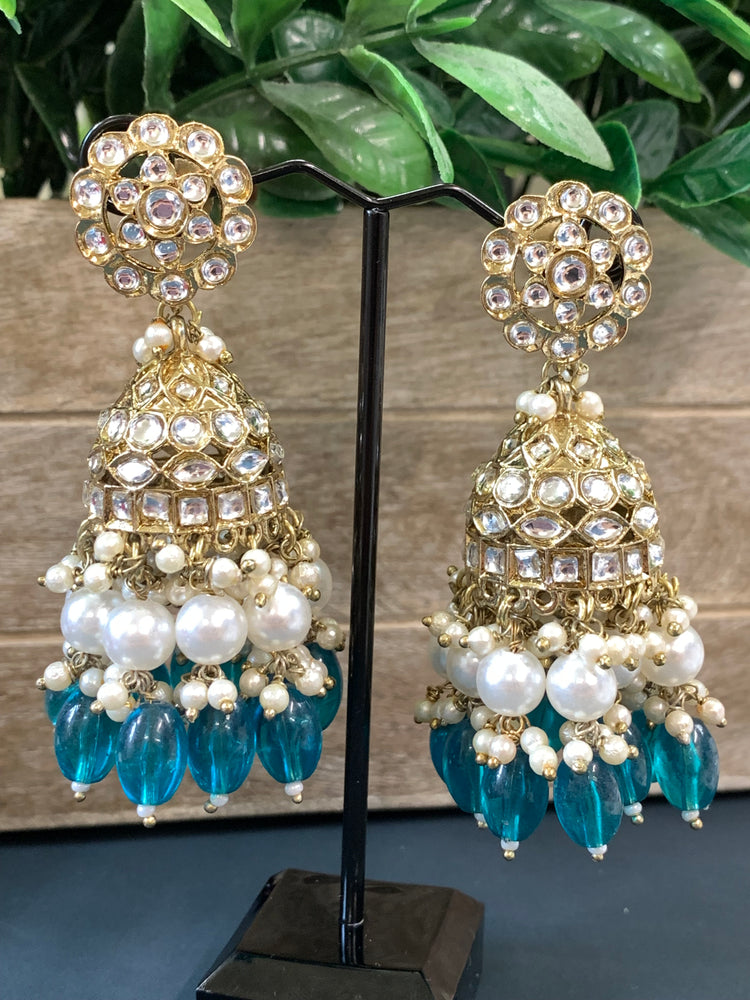 Melody kundan jhumki/ jhumka earring teal green