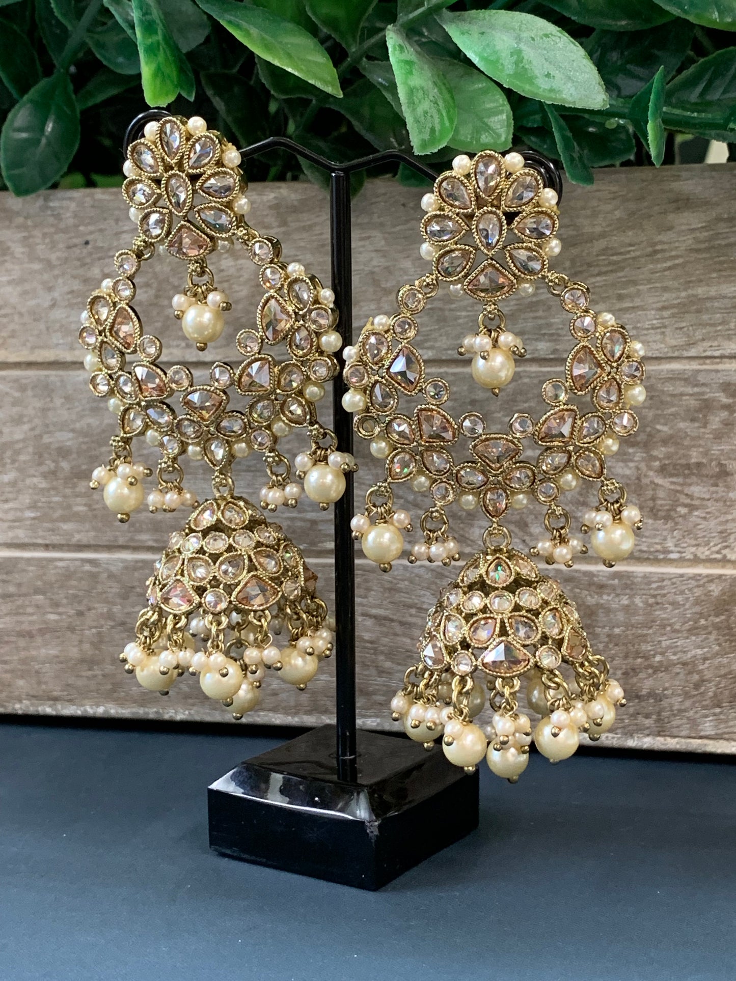 Hadia polki jhumki earring antique polk/ gold / pearl
