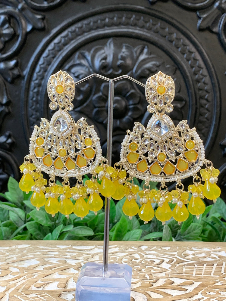 Berry kundan chandbali earring pastel yellow