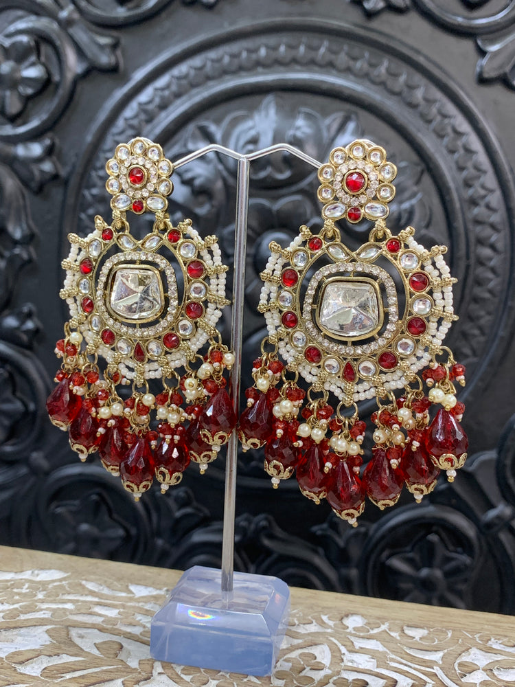 Isabella statement kundan chandbali fashion earring red maroon burgundy