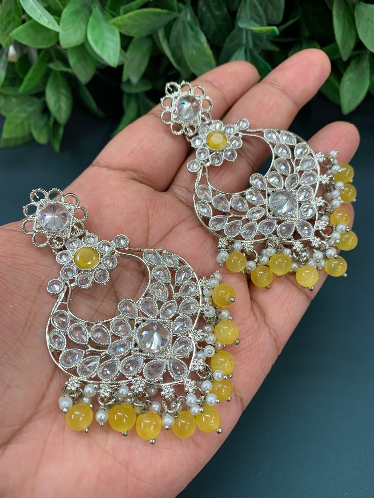 Thea polki chandbali earring antique base silver pastel yellow