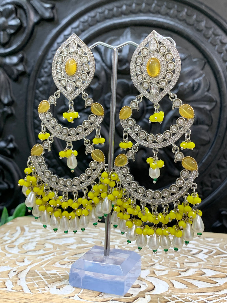 Lauren kundan triple layer chandbali earring pastel yellow