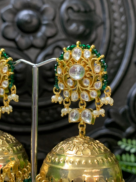 Natasha moissanite kundan jhumki earring emerald green