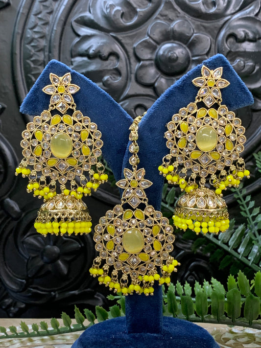 Sujane reverse polki jhumki earring tikka pastel yellow