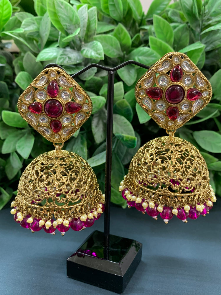 Aru kundan jhumki/ jhumka earring cherry red