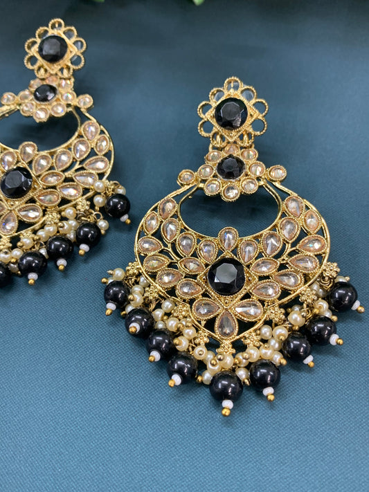 Thea polki chandbali earring antique base black