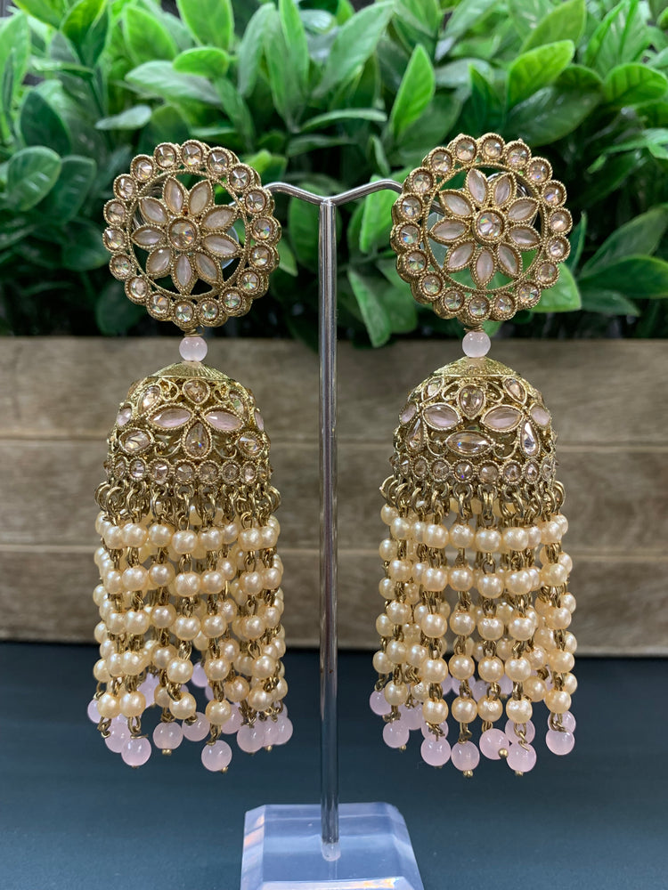 Mohua polki statement jhumki earring antique polki/blush pink