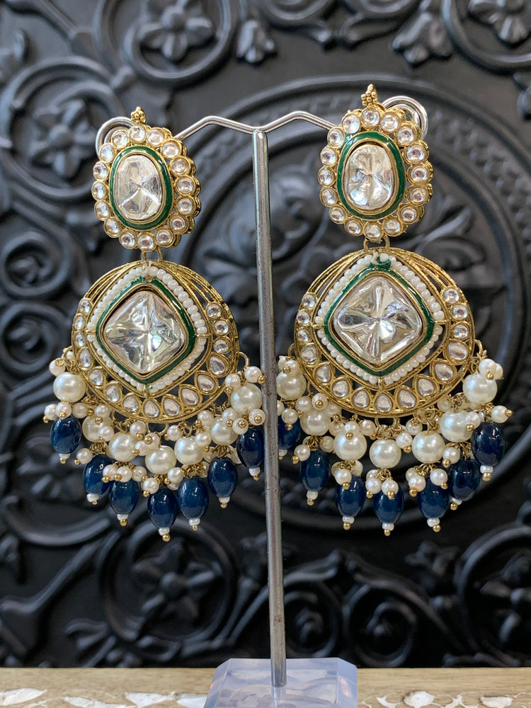 Kenny kundan fashion earring set blue