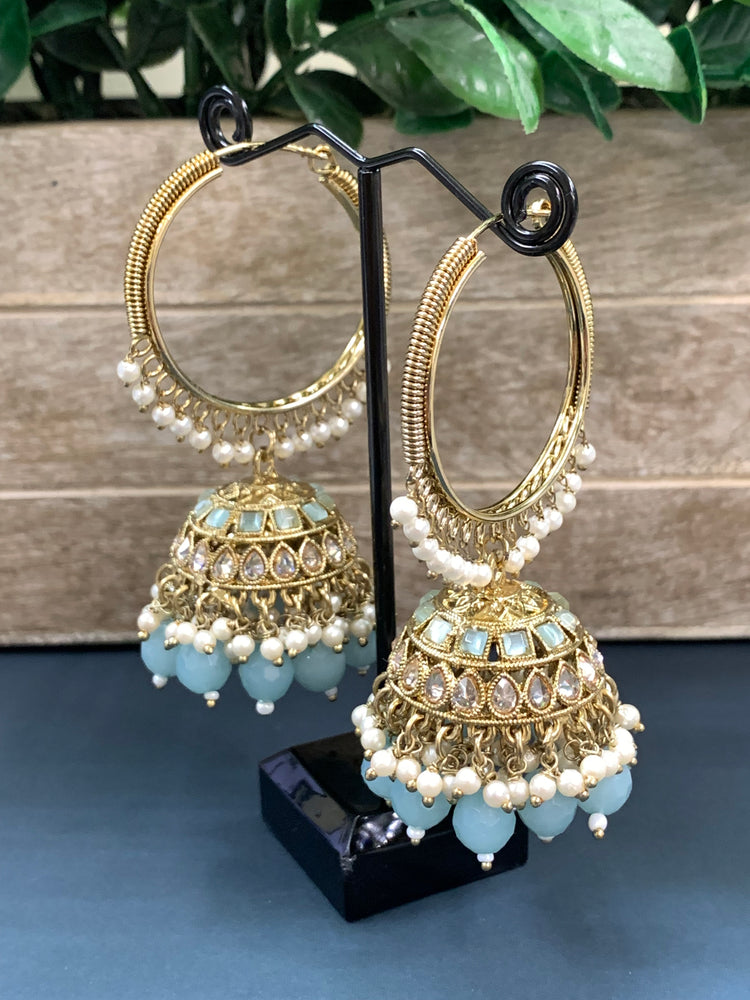 Shabana polki bali hoop jhumki/jhumka light blue