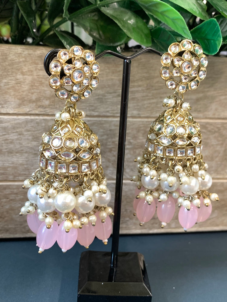 Melody kundan jhumki/ jhumka earring blush pink