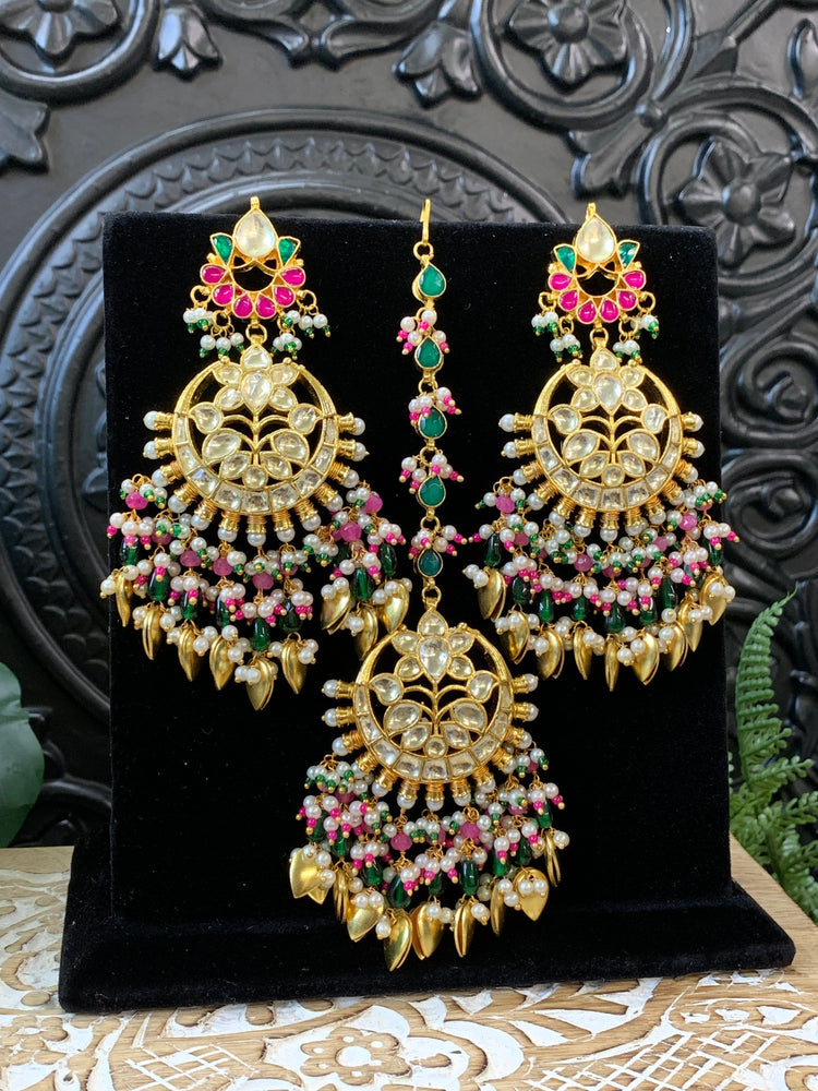 Ajra Pachi kundan earring tikka multi