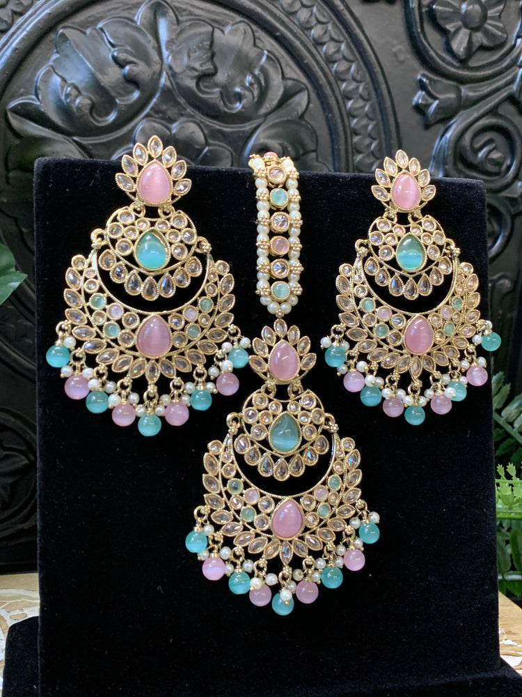 Marley reverse polki Chandbali earring tikka pastel multi