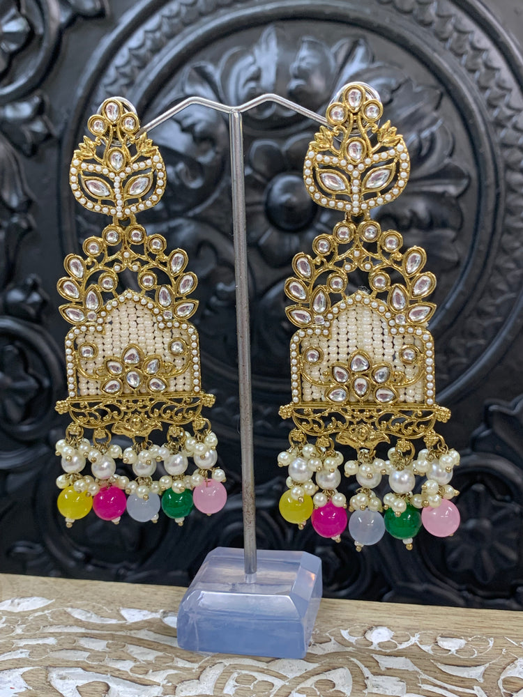 Alexa kundan statement earring white/gold/pearl/multi