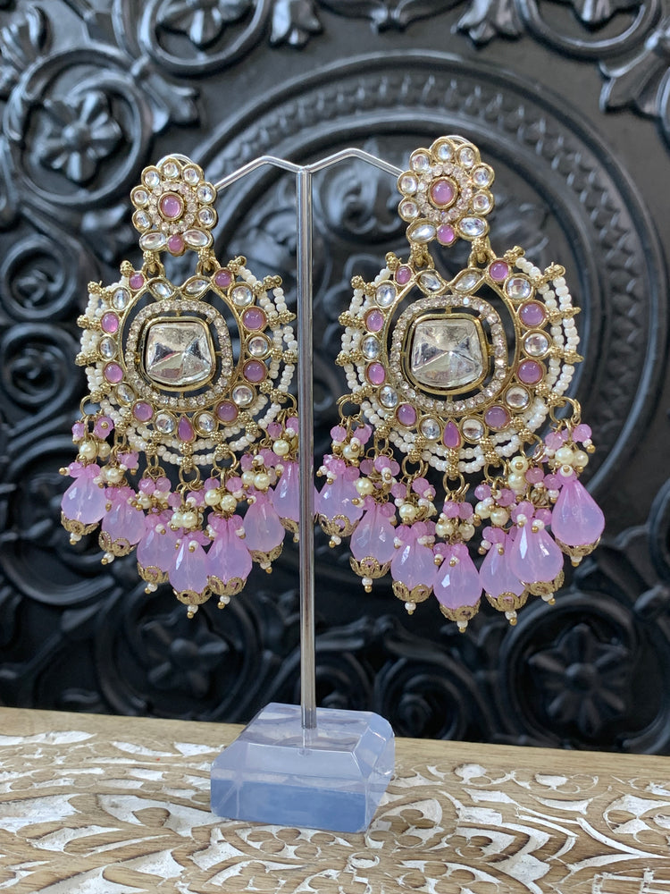 Isabella statement kundan chandbali fashion earring lavender/ lilac