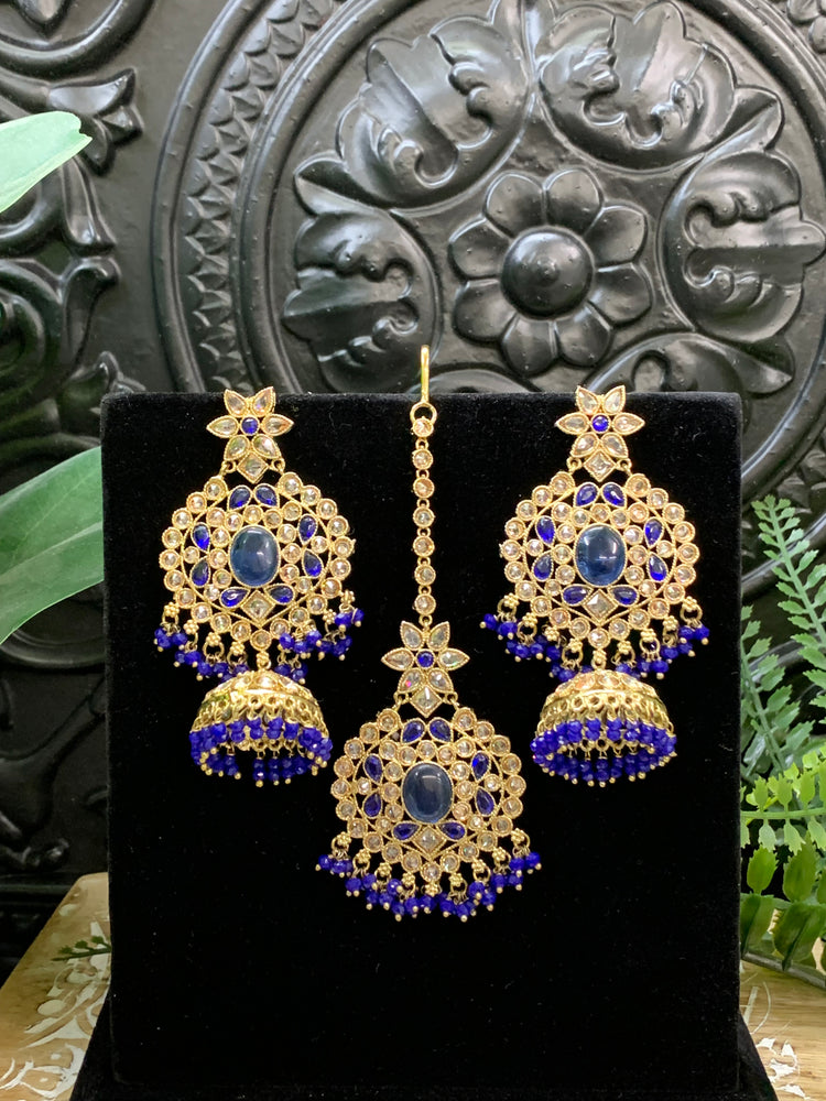 Sujane reverse polki jhumki earring tikka light navy blue