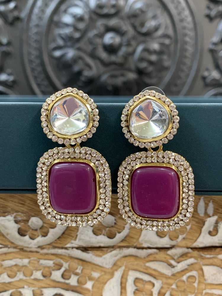 Ava uncut kundan earring mauve purple