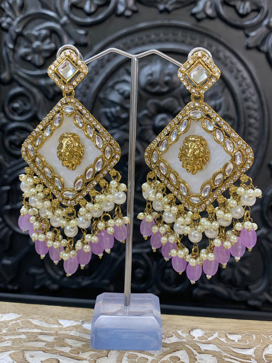 Amaya statement sabyasachi fashion earring tiger detail lavender/lilac