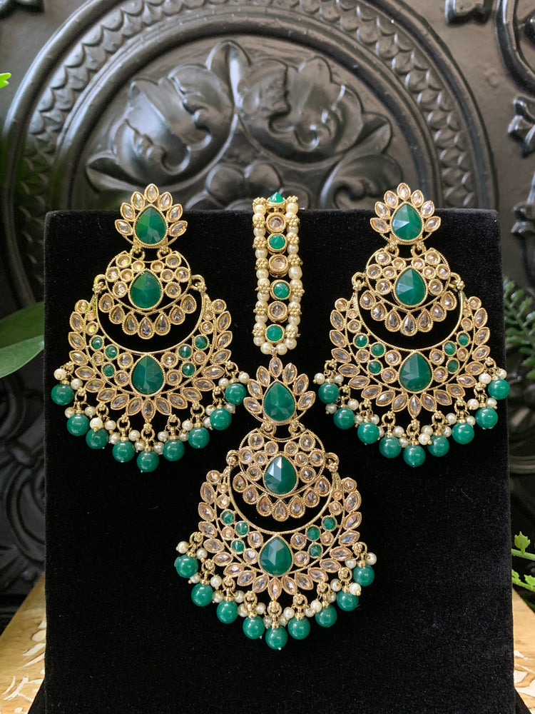 Marley reverse polki Chandbali earring tikka emerald green