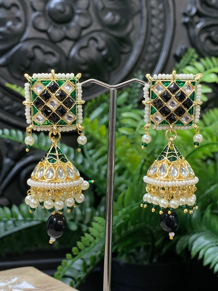 Saru kundan jhumki everyday wear small lightweight black / green