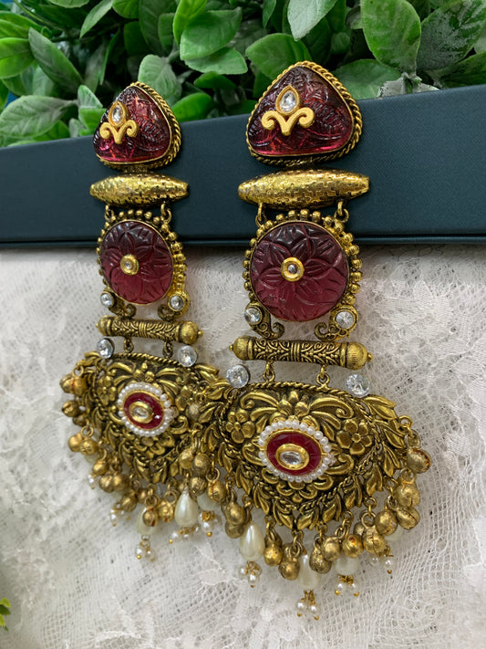 Gold plated chandbali long style earring