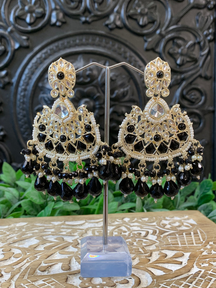 Berry kundan chandbali earring black