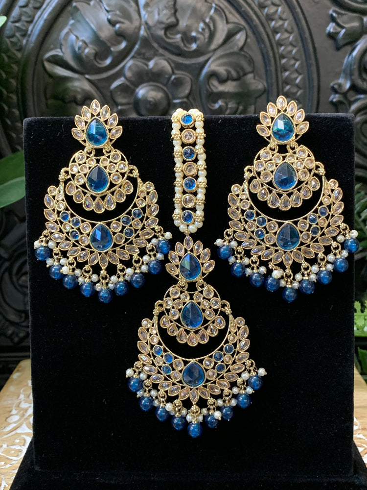 Marley reverse polki Chandbali earring tikka blue