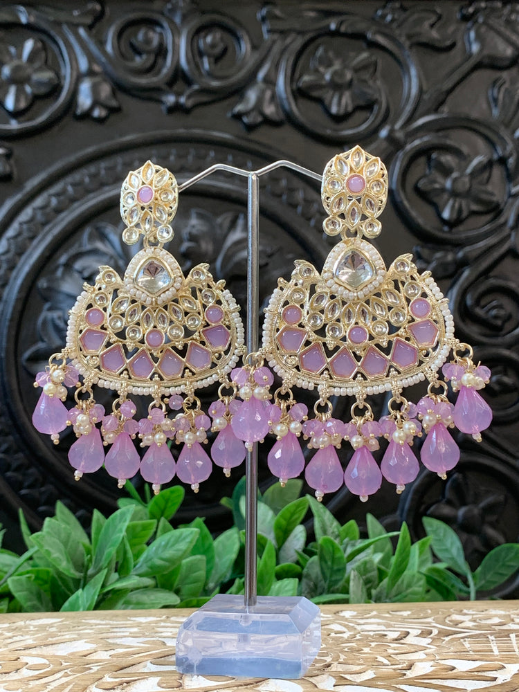 Berry kundan chandbali earring lavender / lilac