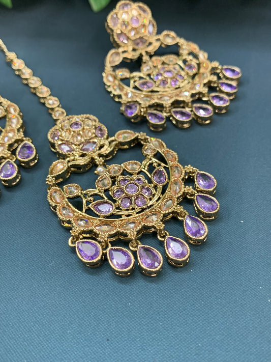 Amna tikka set polki earring tikka lilac/ lavender