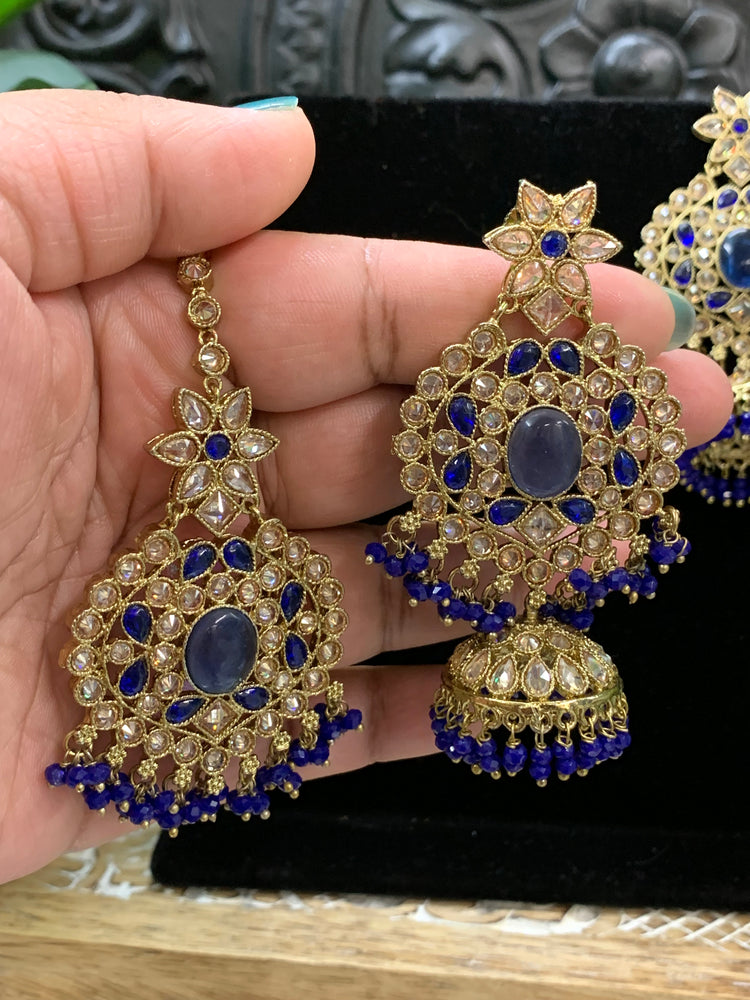 Sujane reverse polki jhumki earring tikka light navy blue