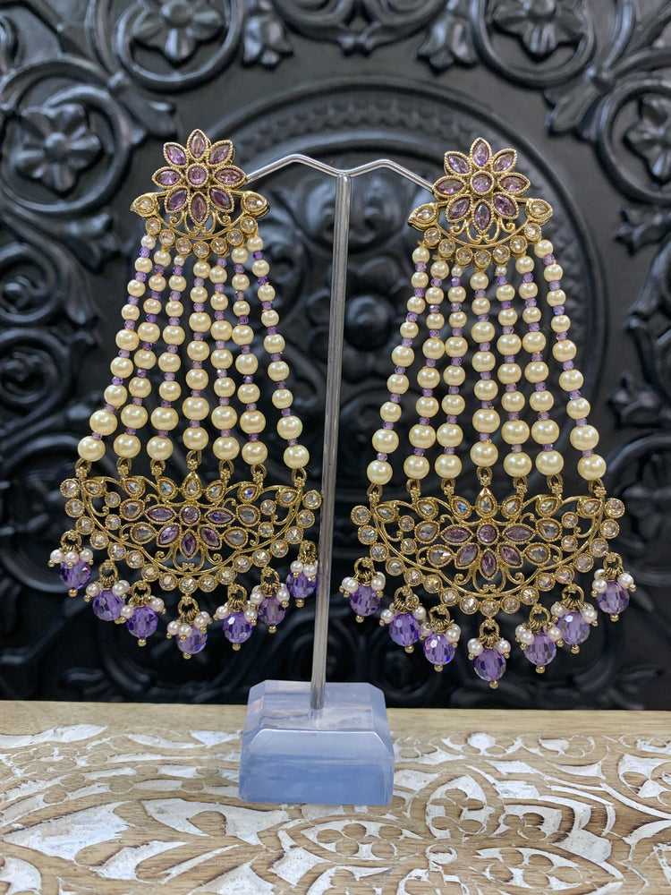 Savana polki fashion statement  earring lavender lilac crystal