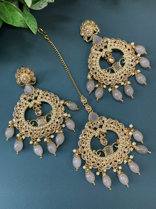 Nardali tikka set polki earring tikka set grey