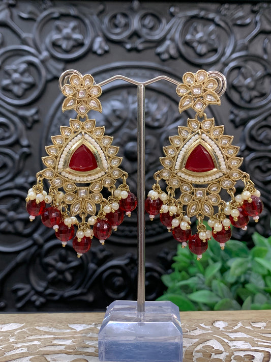 Avery small to medium kundan earring red maroon burgundy