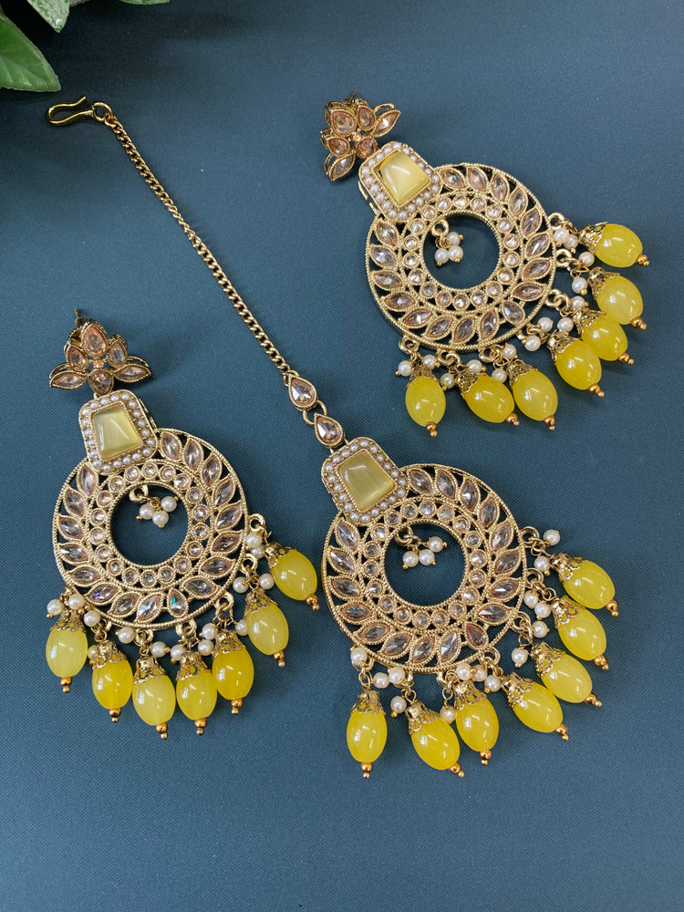 Alira tikka set polki earring tikka set pastel yellow