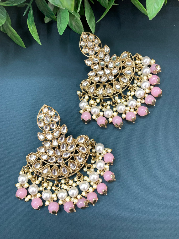 Sharvari kundan fashion chandbali style earring set blush pink