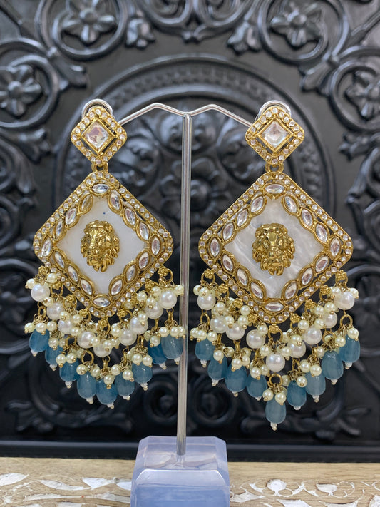 Amaya statement sabyasachi fashion earring tiger detail teal green