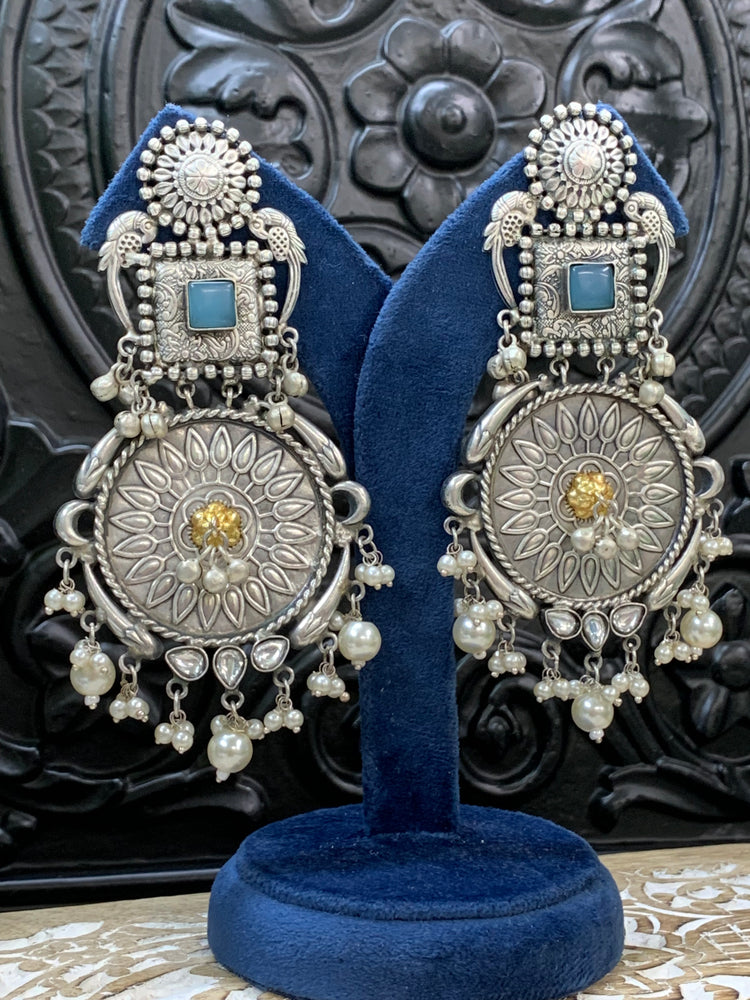 Mahi black metal oxi chandbali earring light blue