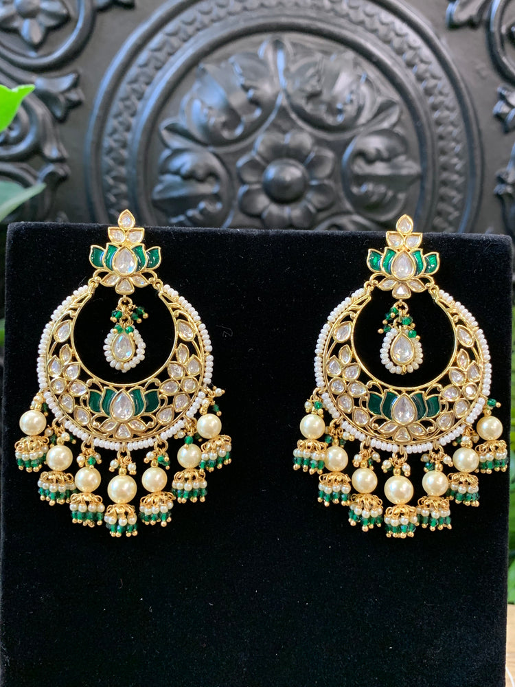 Luna Tyaani kundan Chandbali earring lotus emerald green