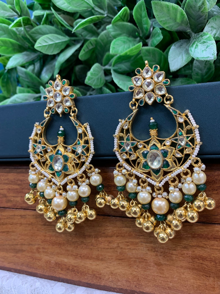 Ahmedabadi pachi Kundan chandbali earring gold