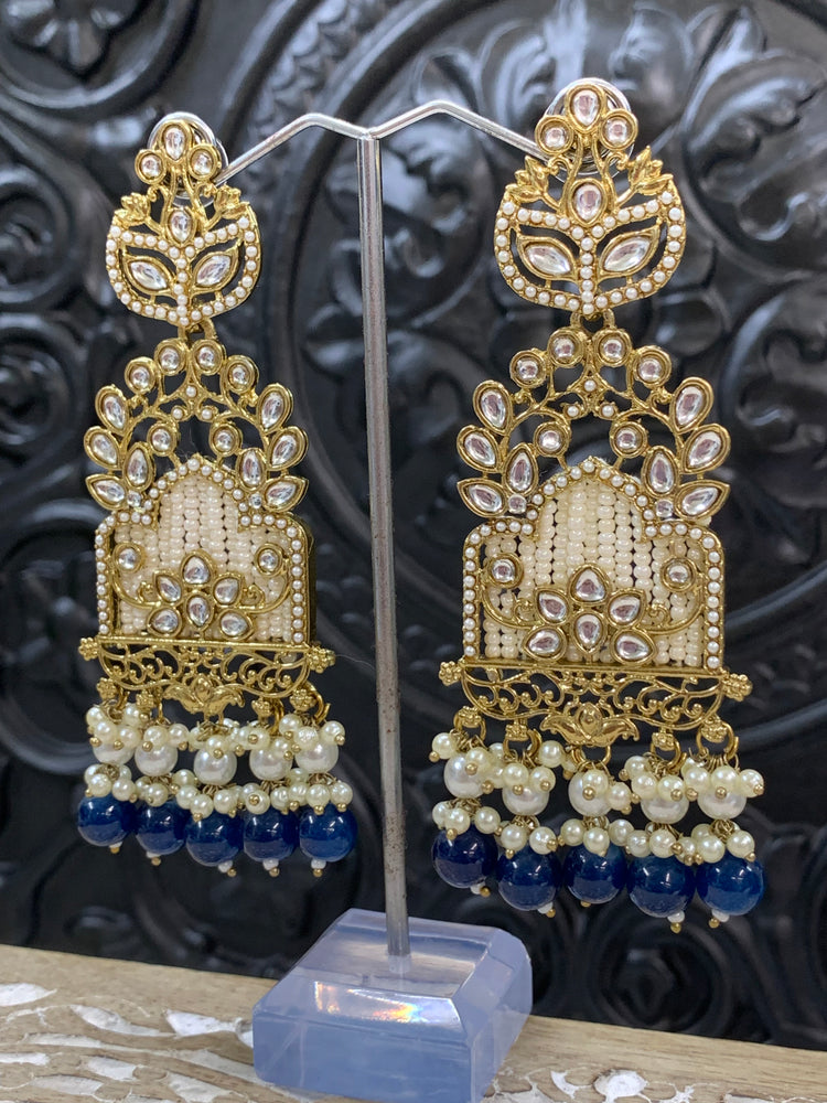 Alexa kundan statement earring white/gold/pearl/blue