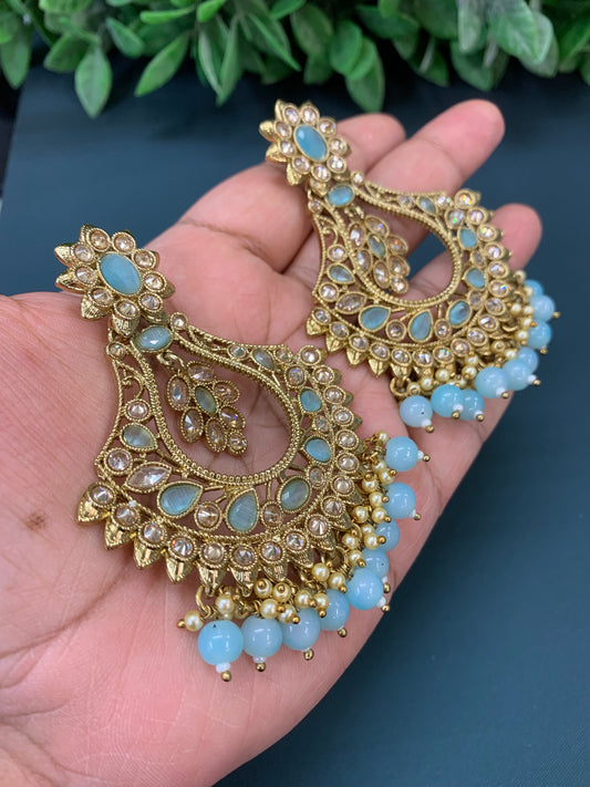 Amaya polki Chandbali no tikka light blue