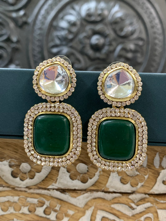 Ava uncut kundan earring emerald green