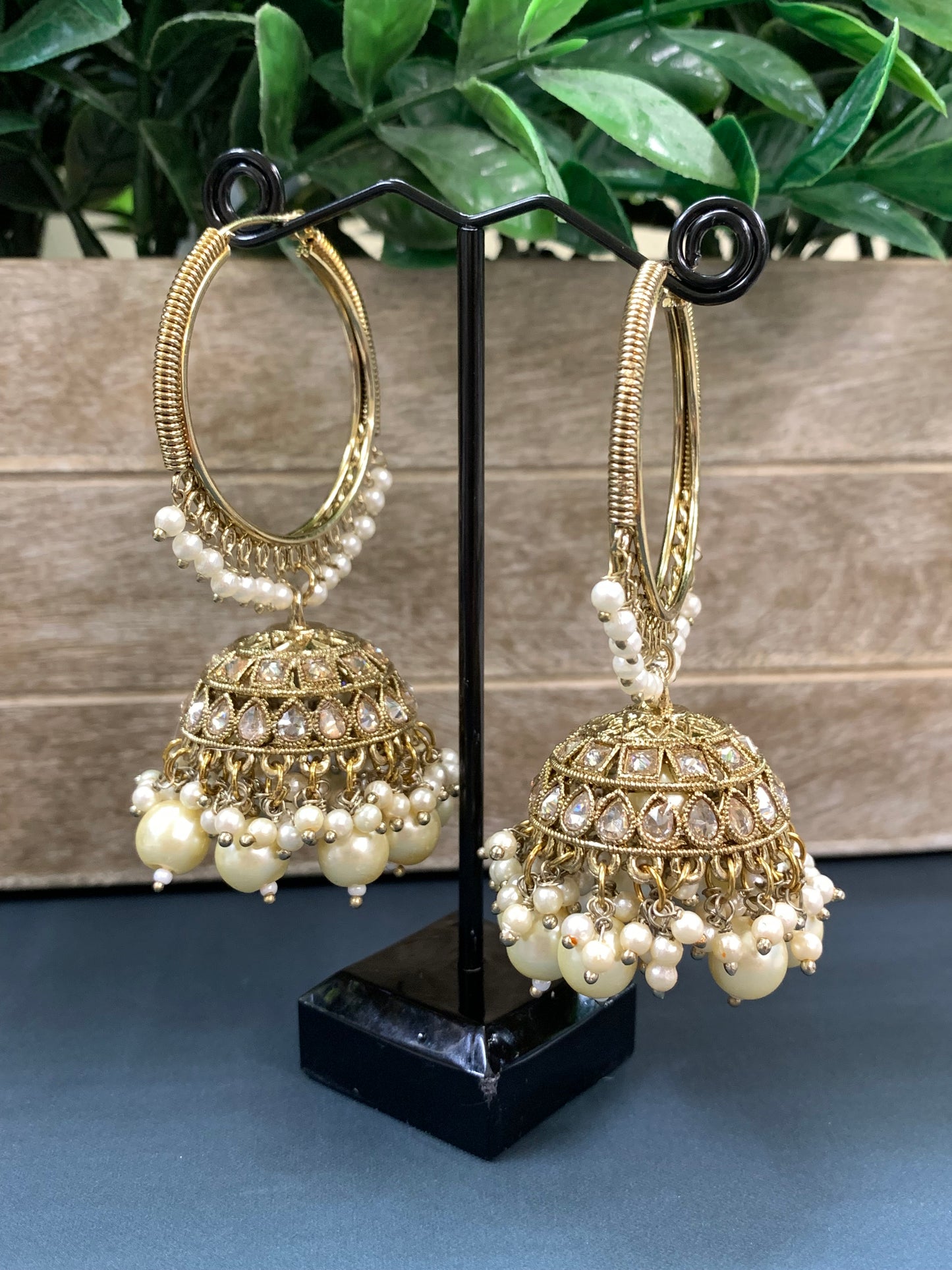 Shabana polki bali hoop jhumki/jhumka pearl / gold