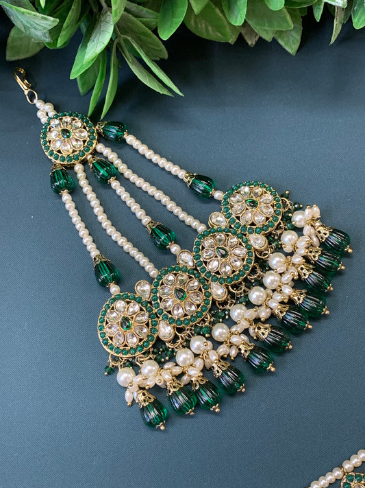 Razia choker necklace set with jhumar emerald green