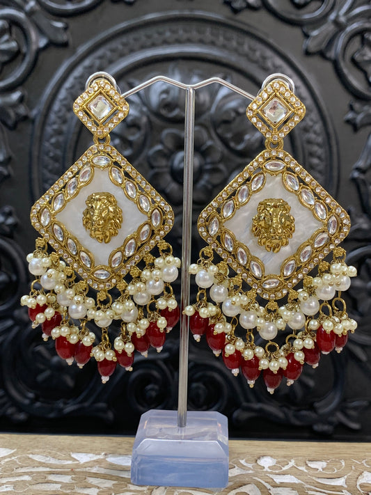 Amaya statement sabyasachi fashion earring tiger detail red maroon burgundy