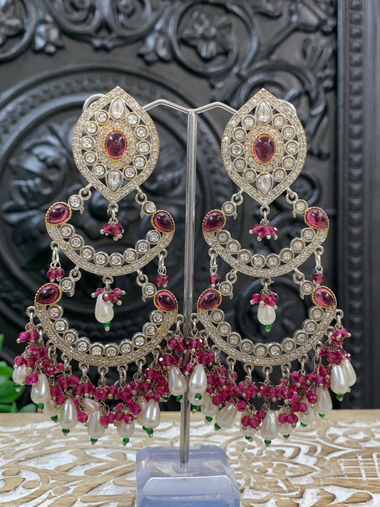 Lauren kundan triple layer chandbali earring wine red