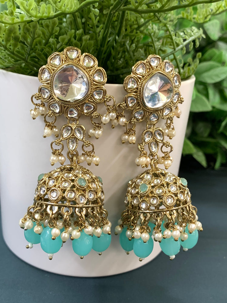 Mohini kundan jhumki/ jhumka earring light blue / baby blue